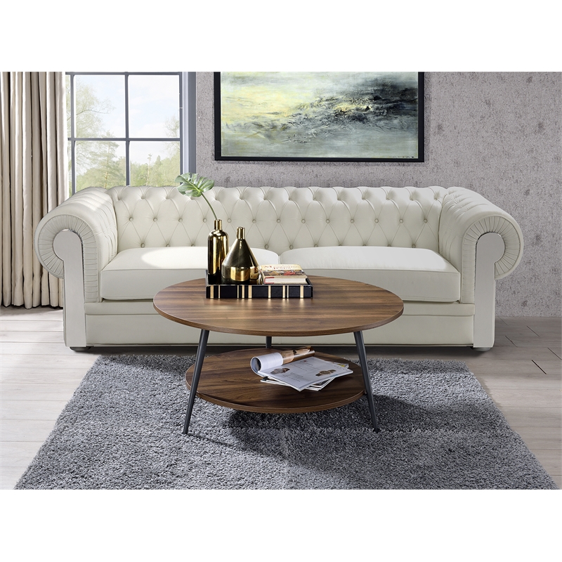 Fox Hill Trading Millenial Lumi 2-Tier Round Coffee Table in Dark Wood/Black