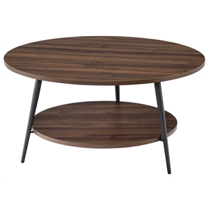 Fox Hill Trading Millenial Lumi 2-Tier Round Coffee Table in Dark Wood/Black