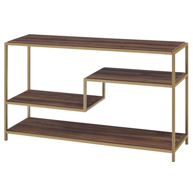 Fox Hill Trading Millenial Zig 4-Tier Wood and Metal Console Table in Brown