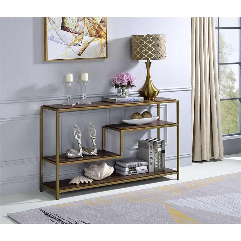 Fox Hill Trading Millenial Zig 4-Tier Wood and Metal Console Table in Brown