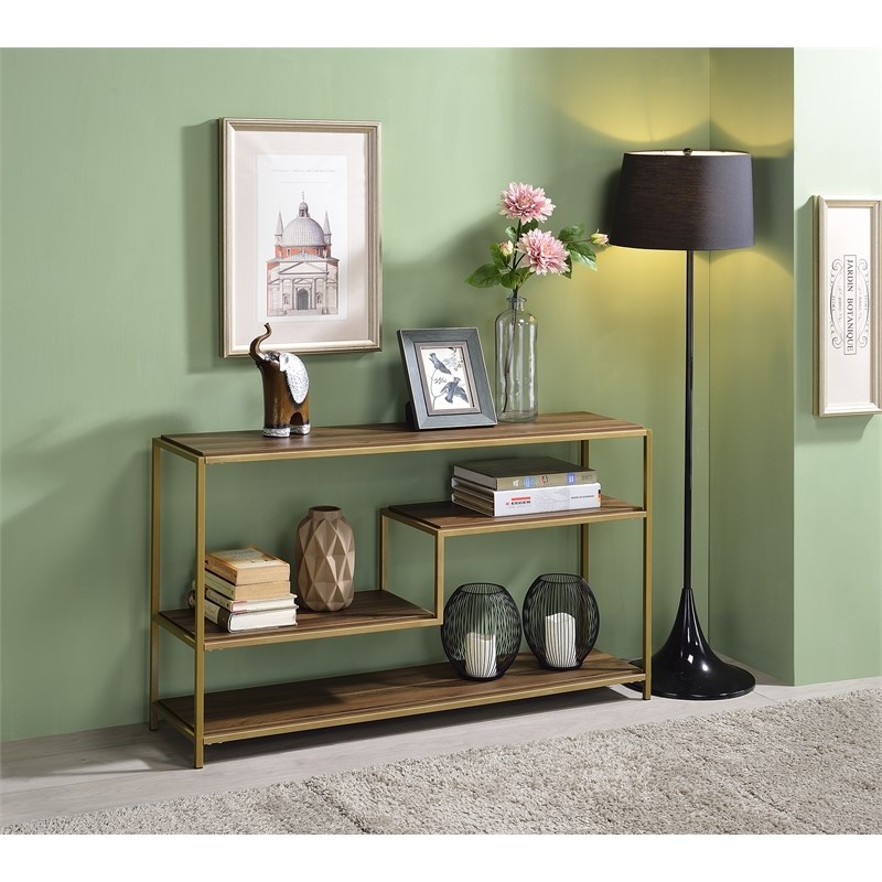 Fox Hill Trading Millenial Zig 4-Tier Wood and Metal Console Table in Brown