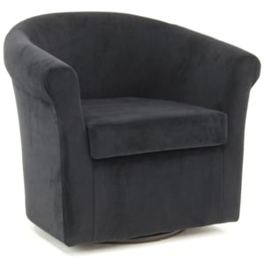 Fox Hill Trading Marlee 19&quotH Polyester Fabric Swivel Club Chair in Black