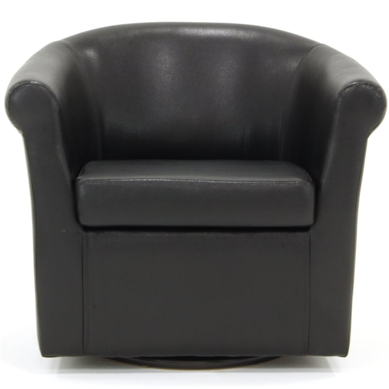 Fox Hill Trading Marlee Traditional Faux Leather Swivel Club Chair in Black