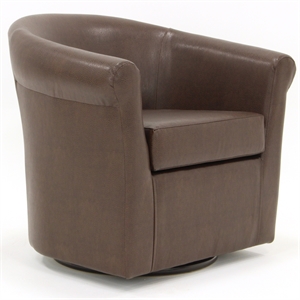 Fox Hill Trading Marlee Traditional Faux Leather Swivel Club Chair in Dark Brown