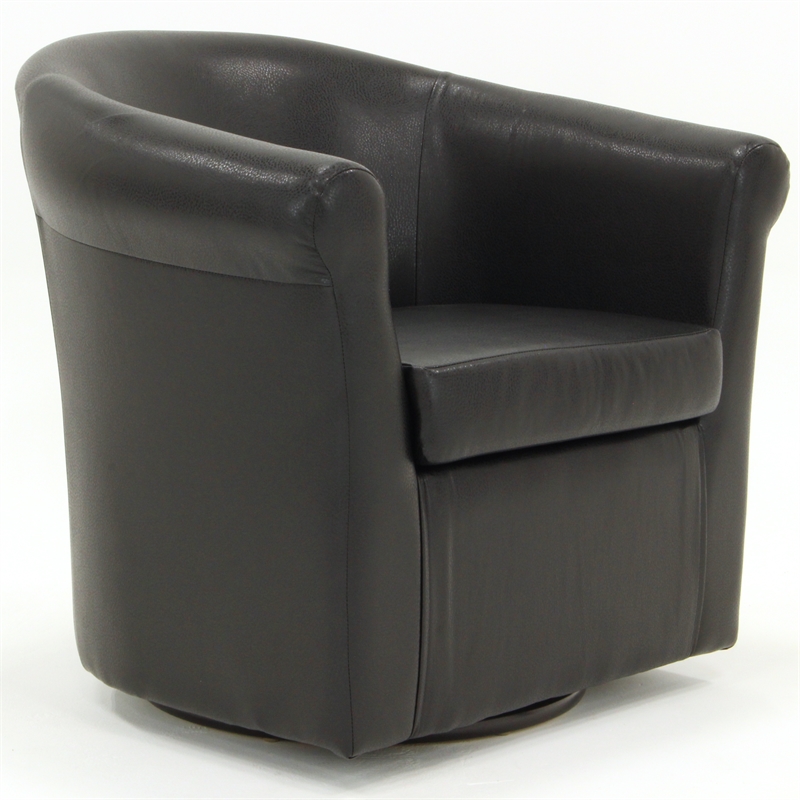 Fox Hill Trading Marlee Traditional Faux Leather Swivel Club Chair in Black