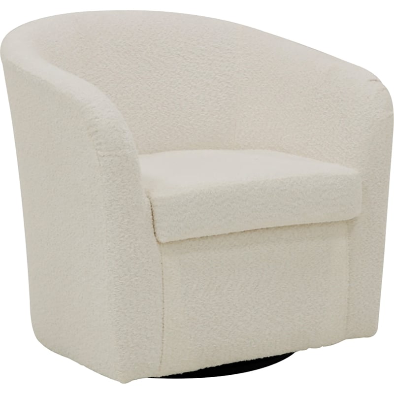 Fox Hill Trading Traditional Fabric Curved Arm Swivel Tub Chair in White