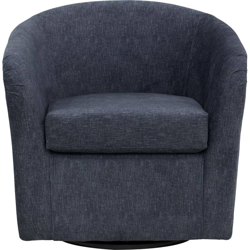 Fox Hill Trading Traditional Fabric Curved Arm Swivel Tub Chair in Dark Blue