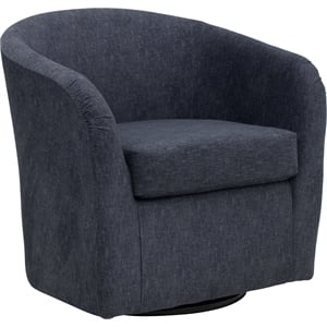 Fox Hill Trading Traditional Fabric Curved Arm Swivel Tub Chair in Dark Blue