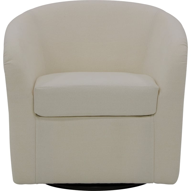 Fox Hill Trading Traditional Fabric Curved Arm Swivel Tub Chair in Cream