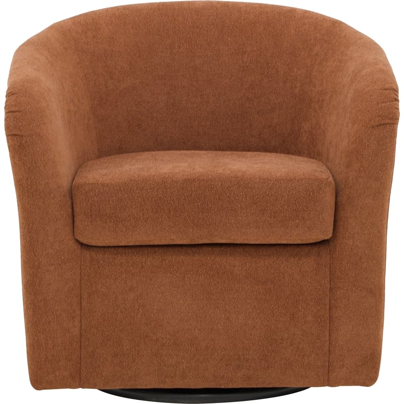 Fox Hill Trading Traditional Fabric Curved Arm Swivel Tub Chair in Burnt Orange