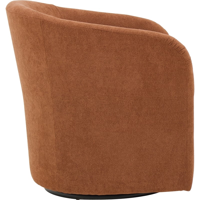 Fox Hill Trading Traditional Fabric Curved Arm Swivel Tub Chair in Burnt Orange