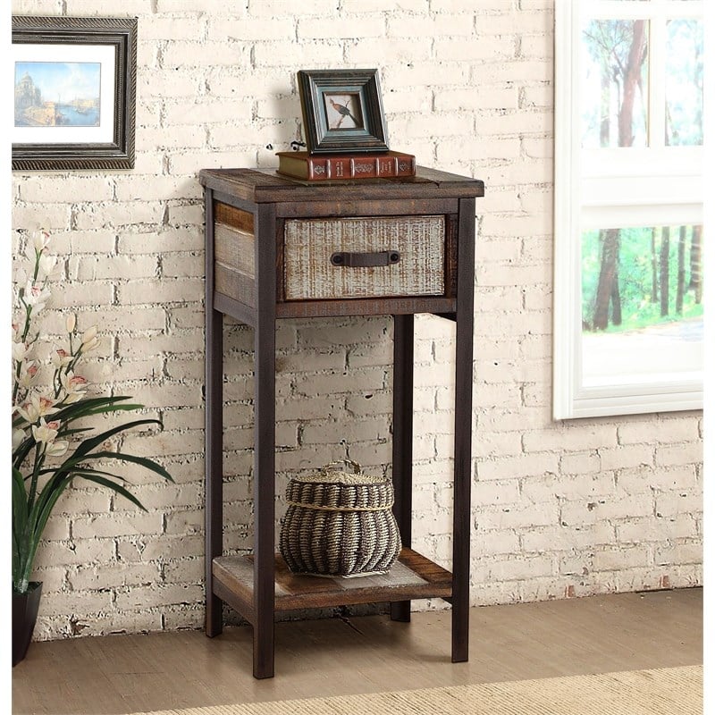 Gallerie Decor Soho Coastal Solid Wood/Iron Accent Table in Beige