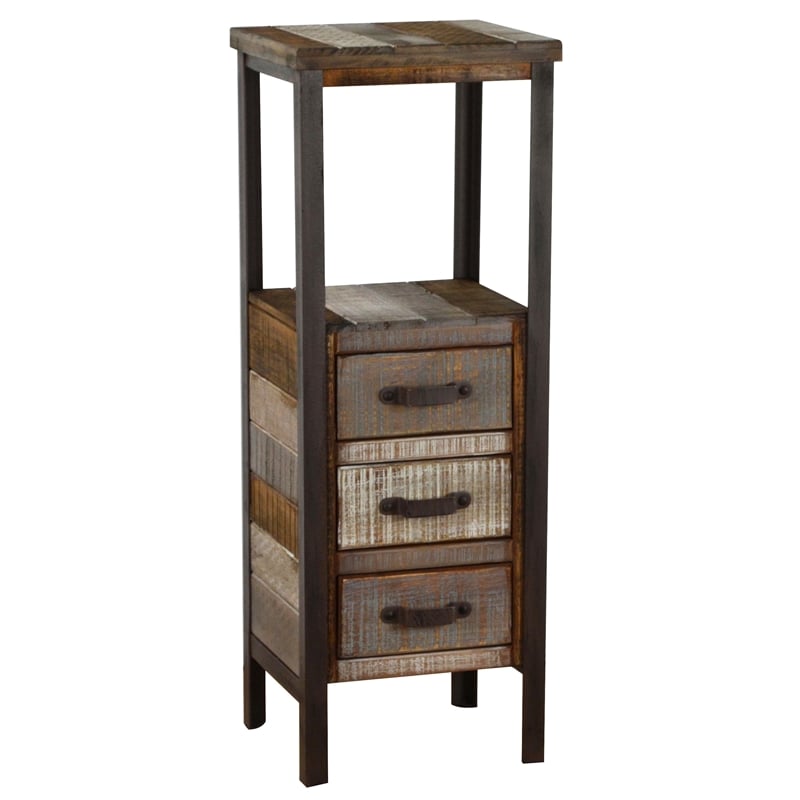Gallerie Decor Soho Farmhouse Solid Wood/Iron Tower Table in Beige