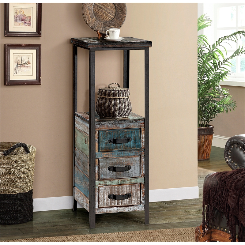 Gallerie Decor Soho Mid-Century Solid Wood/Steel Tower Table in Blue