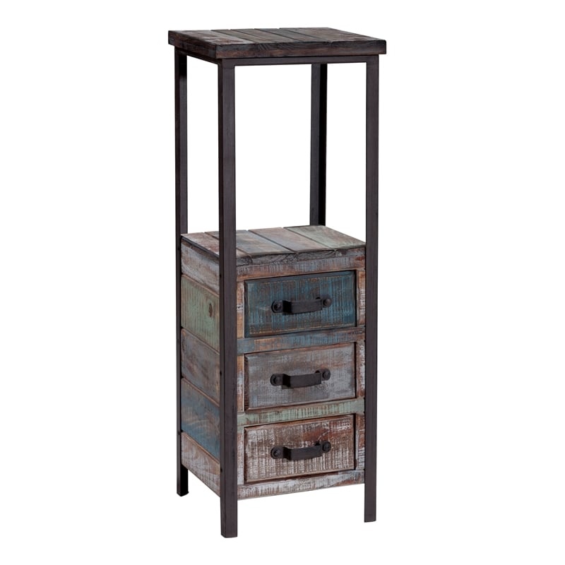 Gallerie Decor Soho Mid-Century Solid Wood/Steel Tower Table in Blue