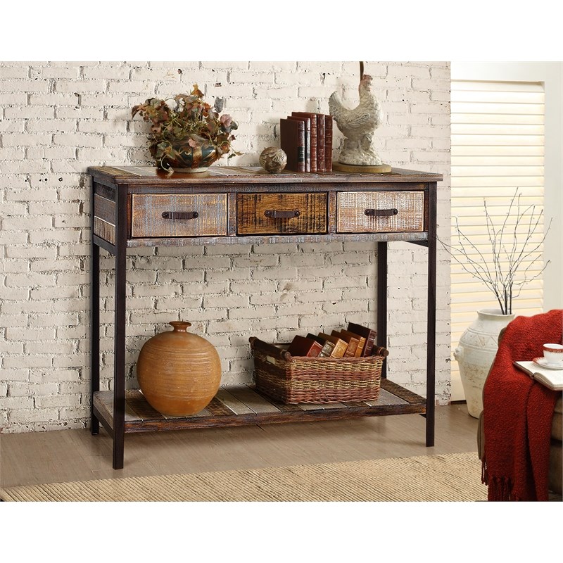 Gallerie Decor Soho Transitional Solid Wood/Iron Console Table in Beige