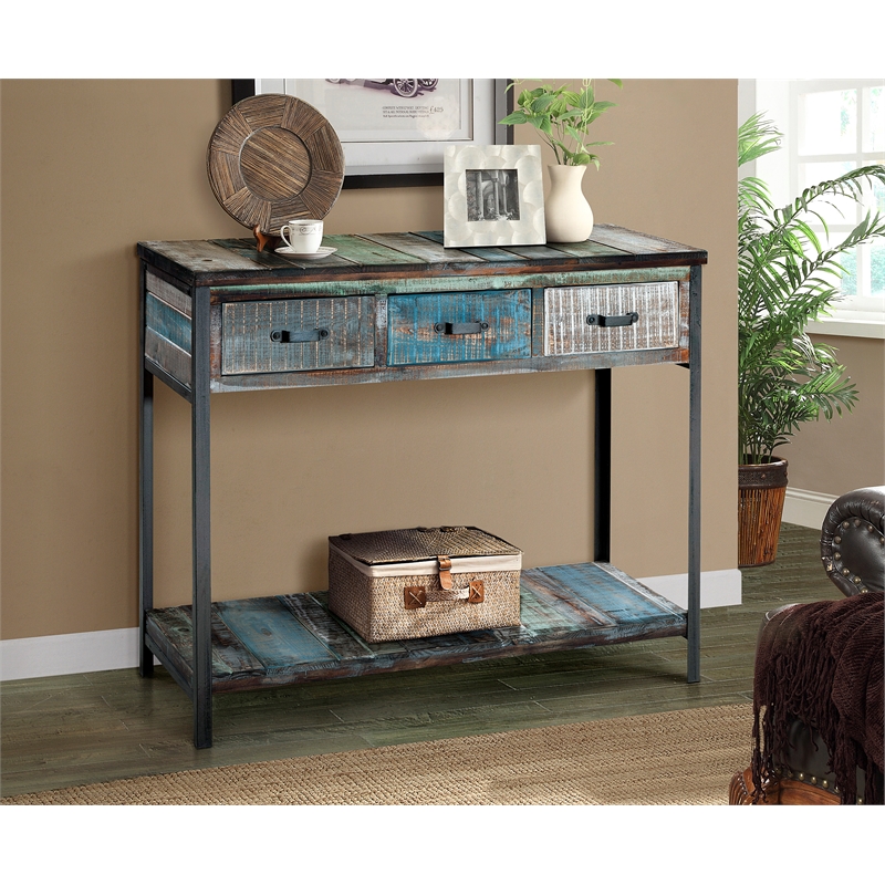 Gallerie Decor Soho Transitional Solid Wood Console Table in Blue