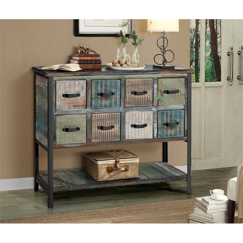 Gallerie Decor Soho Transitional Solid Wood/Steel Chest in Blue/Black