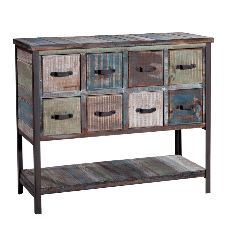 Gallerie Decor Soho Transitional Solid Wood/Steel Chest in Blue/Black