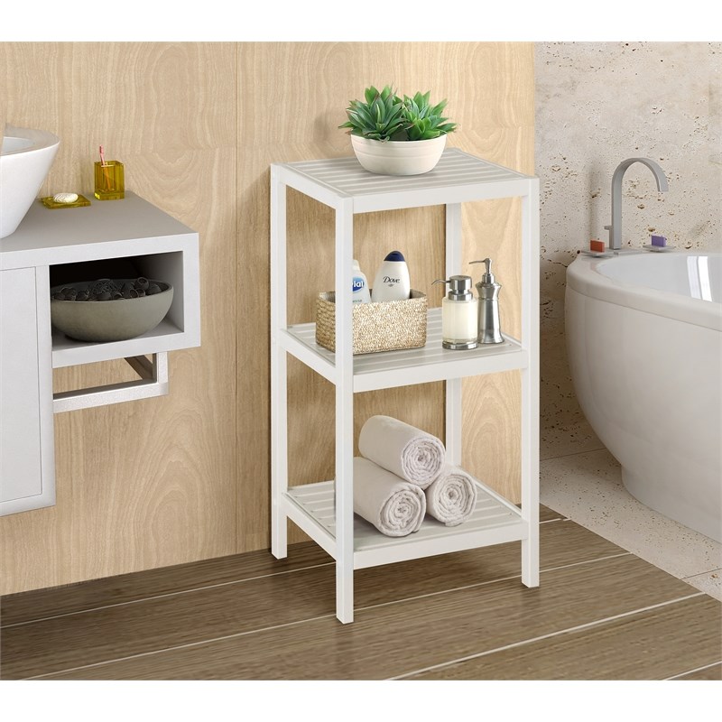 Gallerie Decor Natural Spa 3-Shelf Transitional Bamboo Tower in White