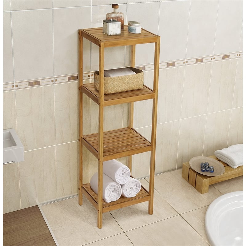 Gallerie Decor Natural Spa 4-Shelf Transitional Bamboo Tower in Natural