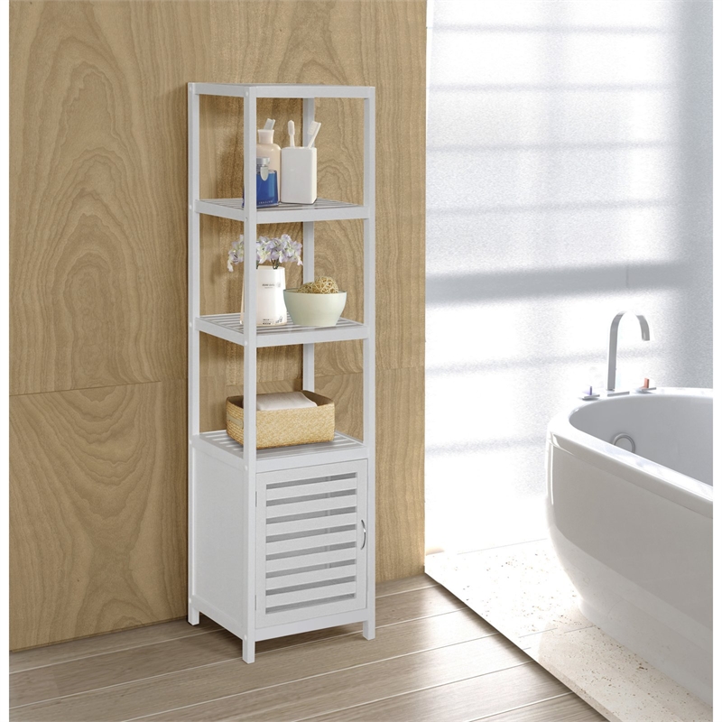 Gallerie Decor Natural Spa 5-Shelf Transitional Bamboo Cabinet in White