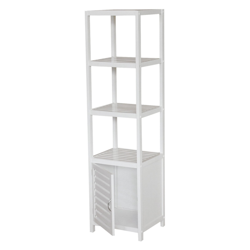 Gallerie Decor Natural Spa 5-Shelf Transitional Bamboo Cabinet in White