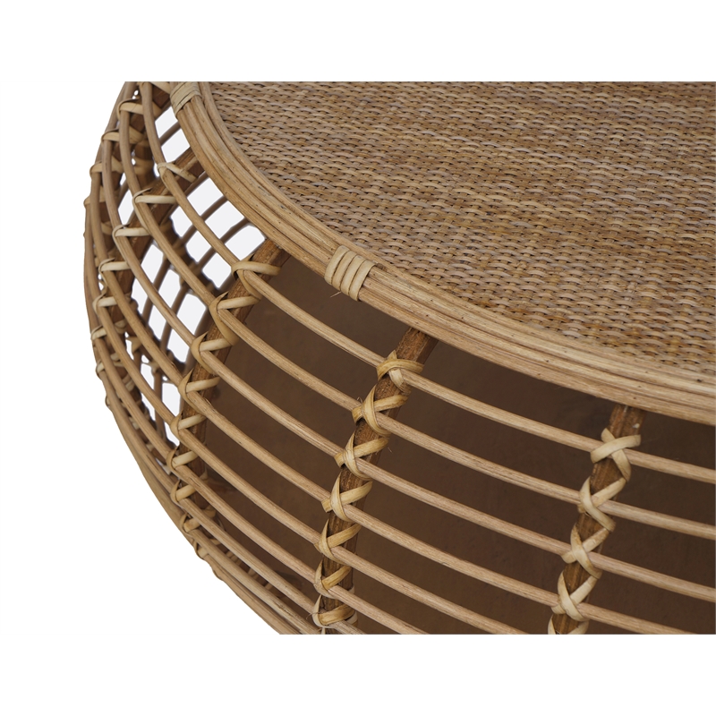 Gallerie Decor Java Transitional Rattan Coffee Table in Natural/Gray