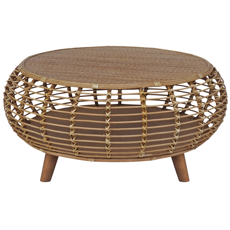 Gallerie Decor Java Transitional Rattan Coffee Table in Natural/Gray