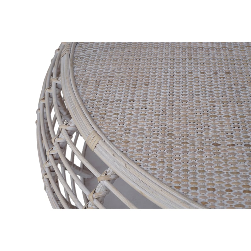 Gallerie Decor Java Transitional Rattan Coffee Table in Whitewashed/Espresso