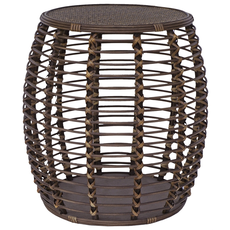 Gallerie Decor Java Transitional Rattan End Table in Espresso/Gray