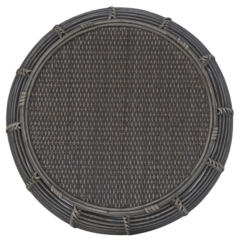 Gallerie Decor Java Transitional Rattan End Table in Gray/Espresso