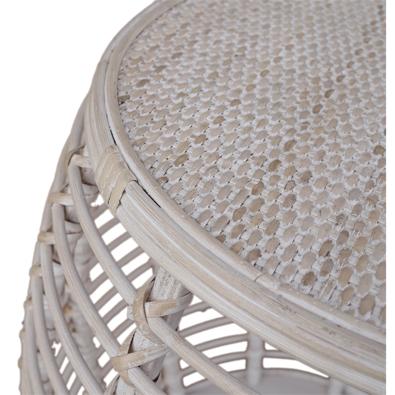 Gallerie Decor Java Transitional Rattan End Table in Whitewashed/Espresso
