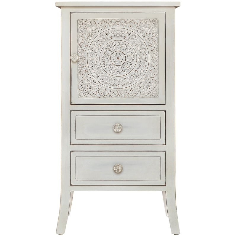 Gallerie Decor Antiqued Carved Transitional Wood Chest with 2 Drawers in White