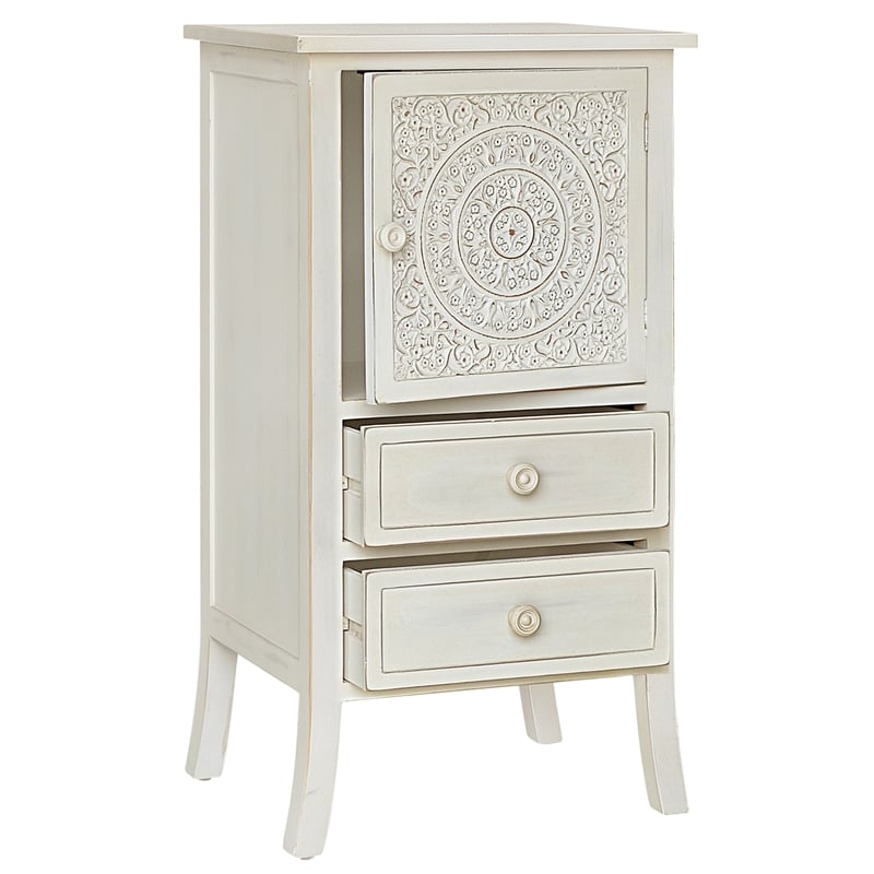 Gallerie Decor Antiqued Carved Transitional Wood Chest with 2 Drawers in White