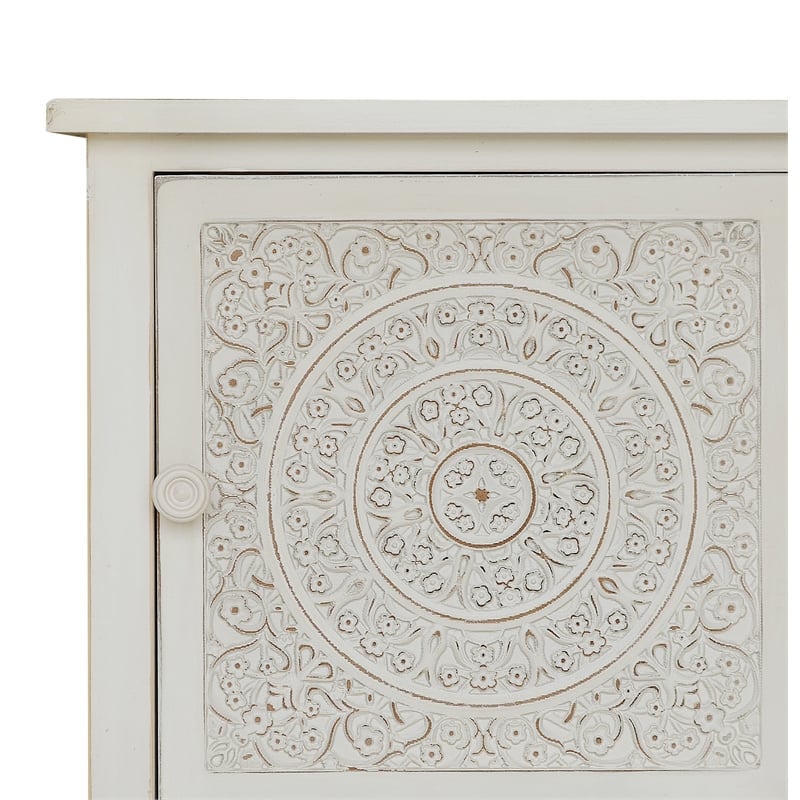 Gallerie Decor Antiqued Carved Transitional Wood Chest with 2 Drawers in White