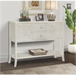 Gallerie Decor Antiqued Carved Transitional Wood Console Table in White