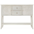 Gallerie Decor Antiqued Carved Transitional Wood Console Table in White