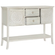Gallerie Decor Antiqued Carved Transitional Wood Console Table in White