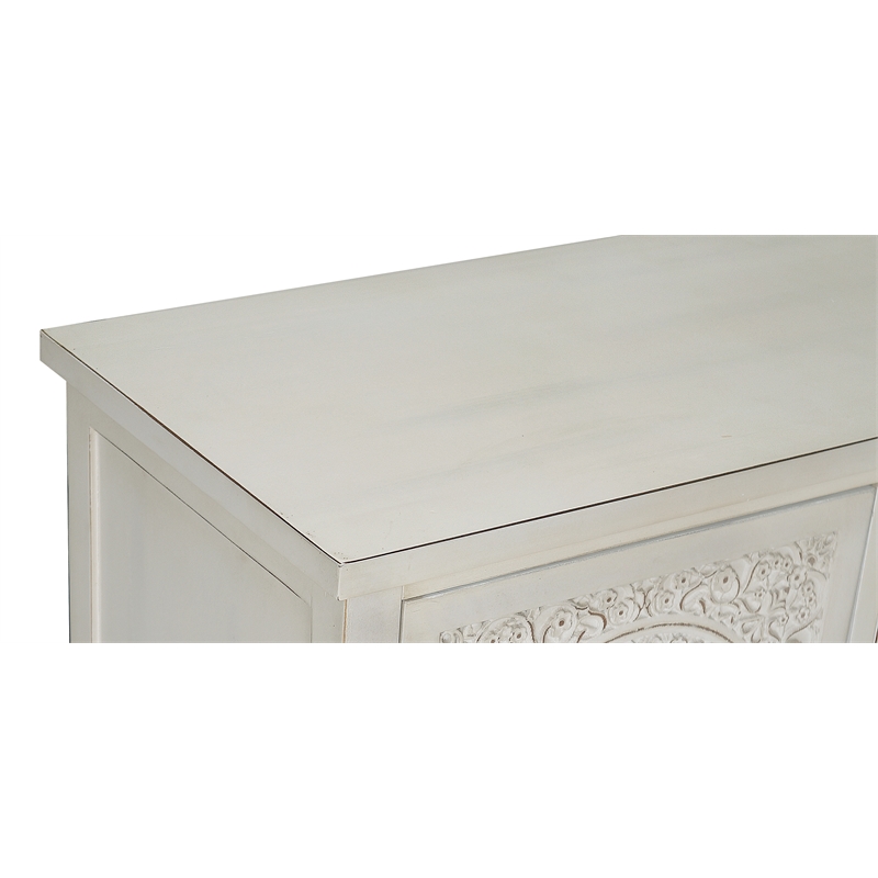 Gallerie Decor Antiqued Carved Transitional Wood Console Table in White
