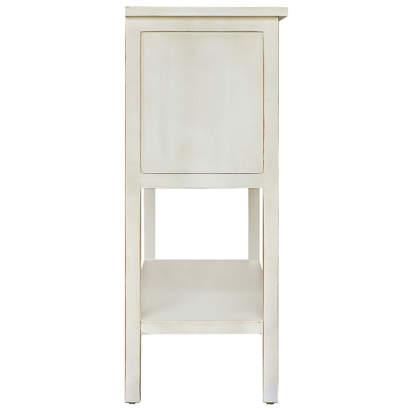 Gallerie Decor Antiqued Carved Transitional Wood Console Table in White