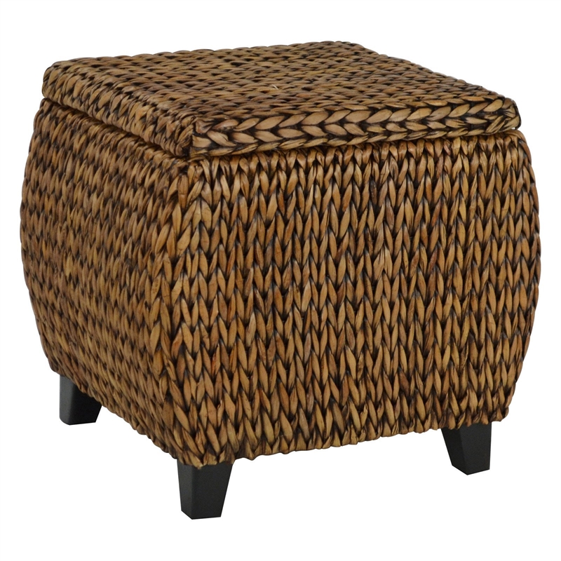 Gallerie Decor Bali Breeze Round Transitional Wood Storage Ottoman in Natural