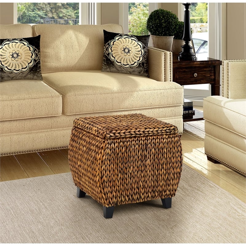 Gallerie Decor Bali Breeze Round Transitional Wood Storage Ottoman in Gold