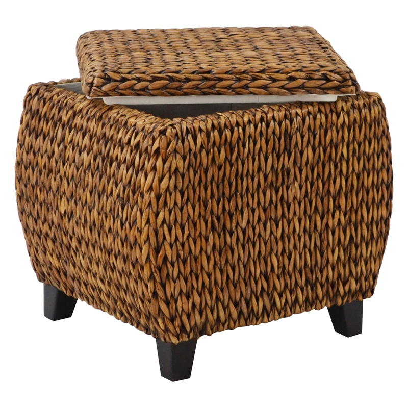 Gallerie Decor Bali Breeze Round Transitional Wood Storage Ottoman in Silver