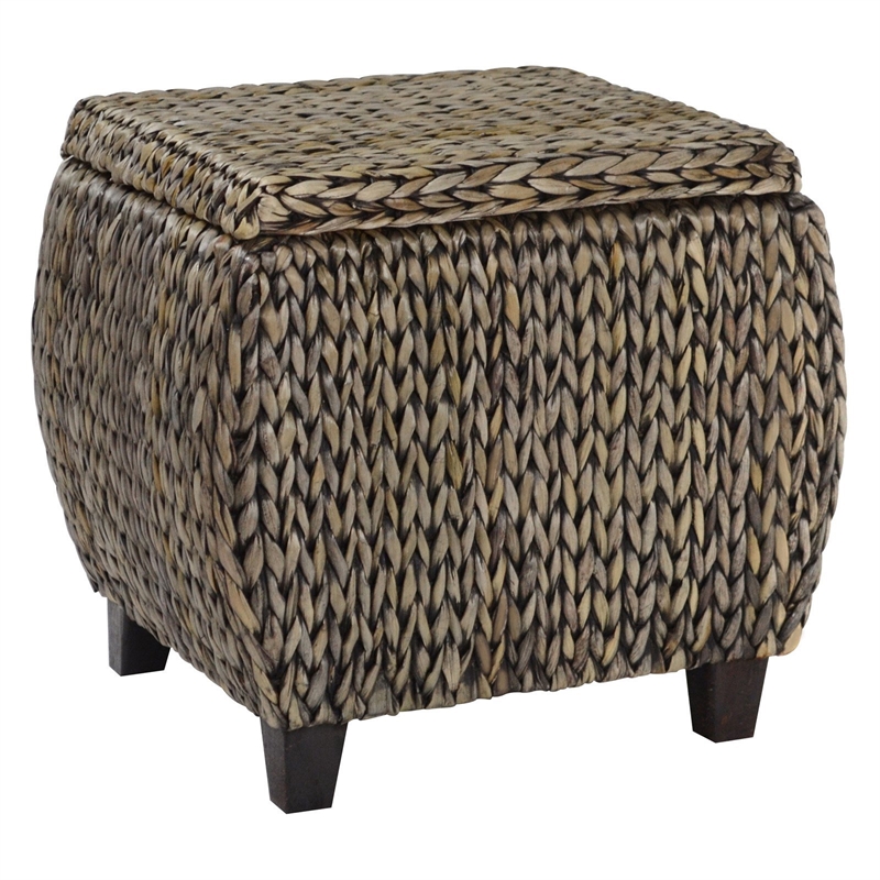 Gallerie Decor Bali Breeze Round Transitional Wood Storage Ottoman in Silver