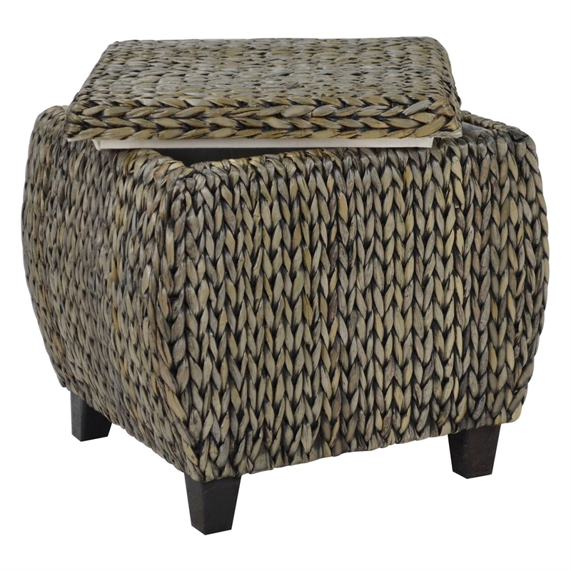 Gallerie Decor Bali Breeze Round Transitional Wood Storage Ottoman in Silver