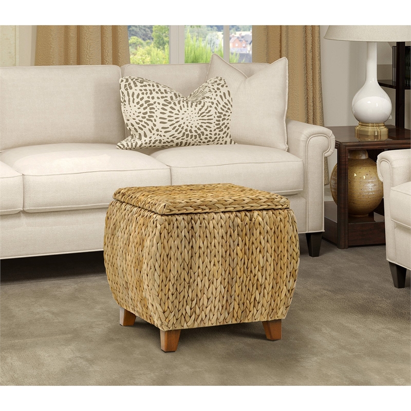Gallerie Decor Bali Breeze Round Transitional Wood Storage Ottoman in Silver