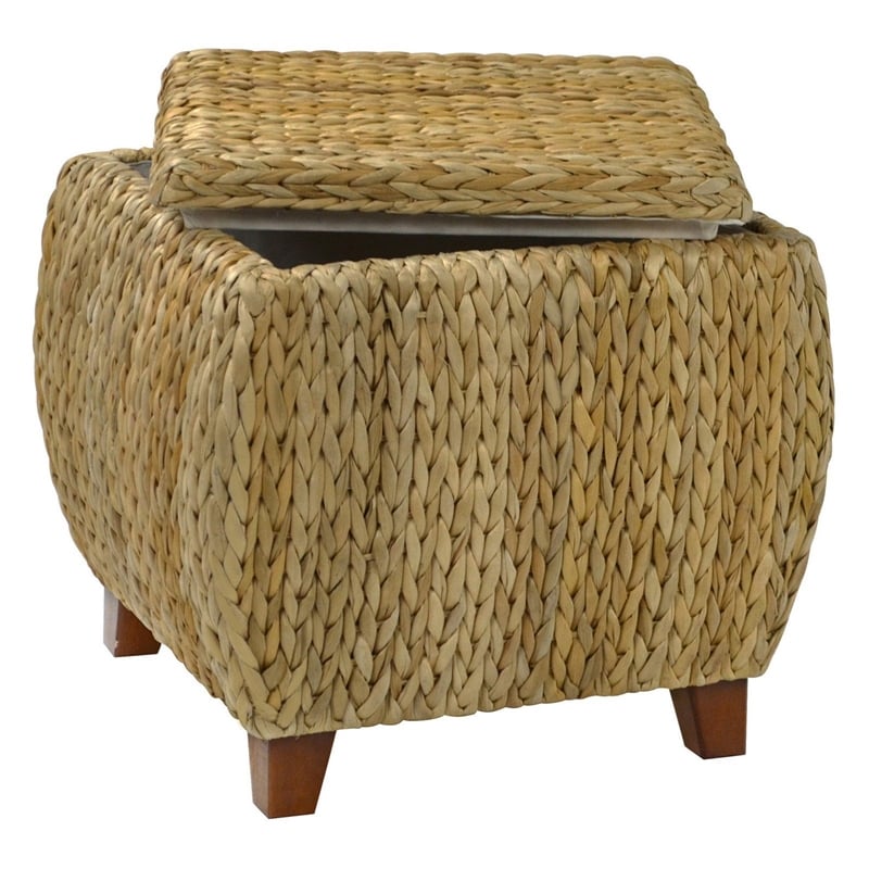 Gallerie Decor Bali Breeze Round Transitional Wood Storage Ottoman in Silver