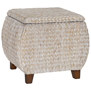 Gallerie Decor Bali Breeze Round Wood Storage Ottoman in Whitewashed