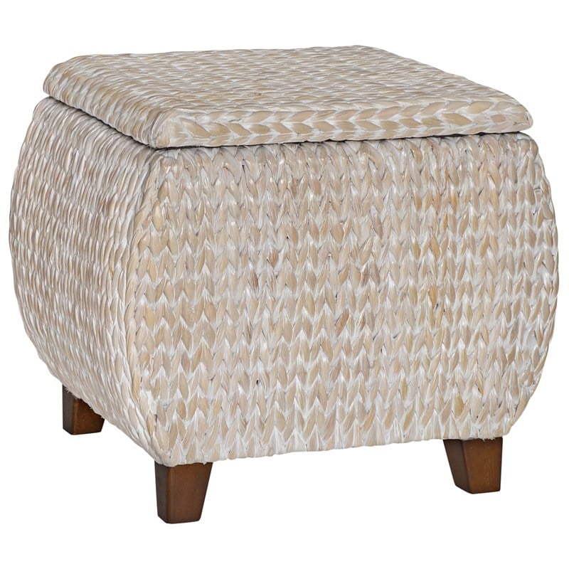 Gallerie Decor Bali Breeze Round Wood Storage Ottoman in Whitewashed
